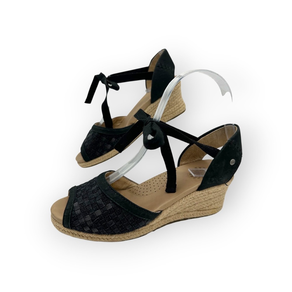 UGG Lucianna Marrakesh Black Woven Suede Espadrille Wedge Sandals 1004414 5.5